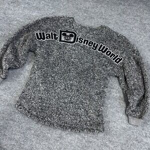 Disney Spirit Jersey Adult Women Small Gray Fuzzy Fleece Sherpa Sweatshirt Parks
